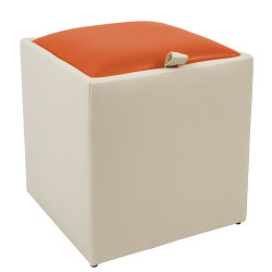 Taburet Box - imitatie piele crem/portocaliu - 21834/21895 Taburet Box - imitatie piele crem/portocaliu - 21834/21895