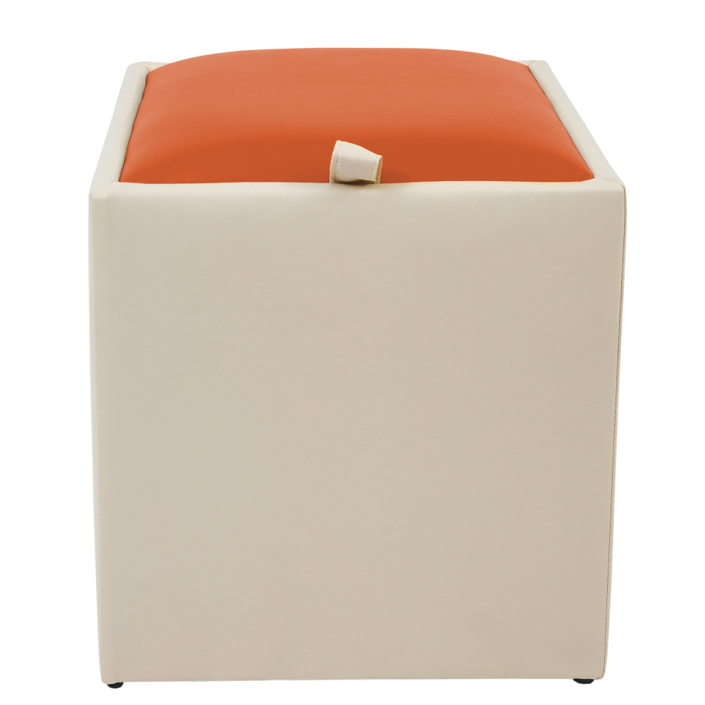 Taburet Box - imitatie piele crem/portocaliu - 21834/21895 Taburet Box - imitatie piele crem/portocaliu - 21834/21895