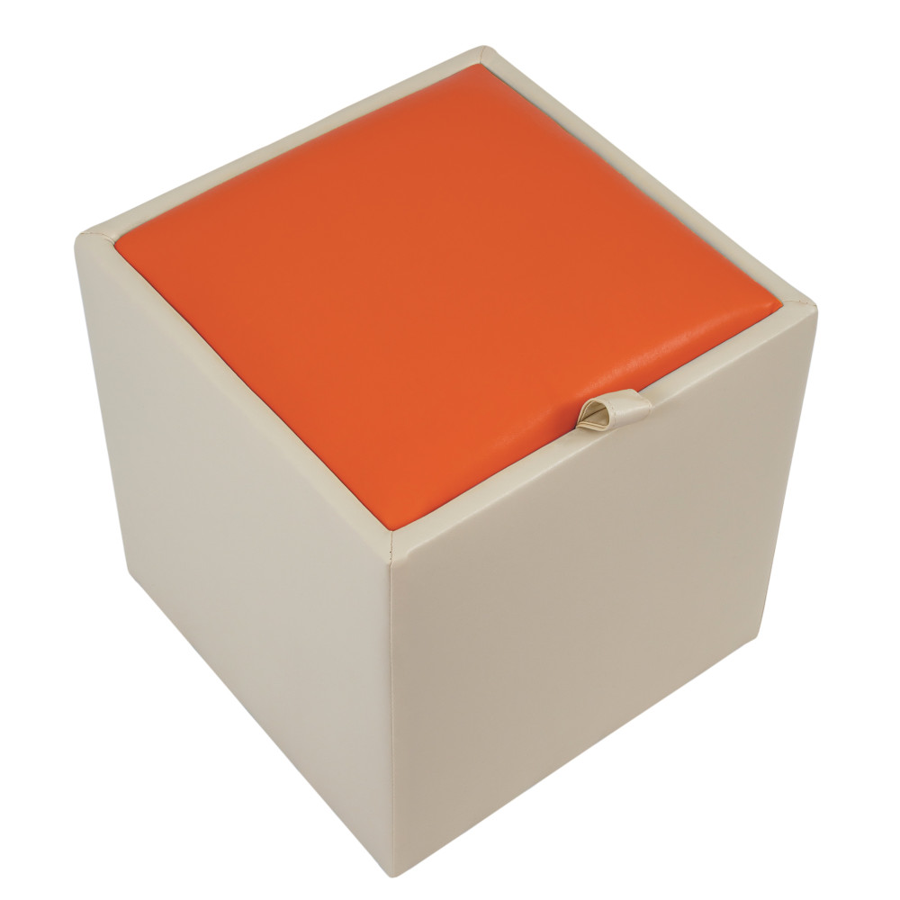 Taburet Box - imitatie piele crem/portocaliu - 21834/21895 Taburet Box - imitatie piele crem/portocaliu - 21834/21895