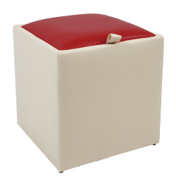 Taburet Box - imitatie piele crem/rosu - 21834/21900 Taburet Box - imitatie piele crem/rosu - 21834/21900