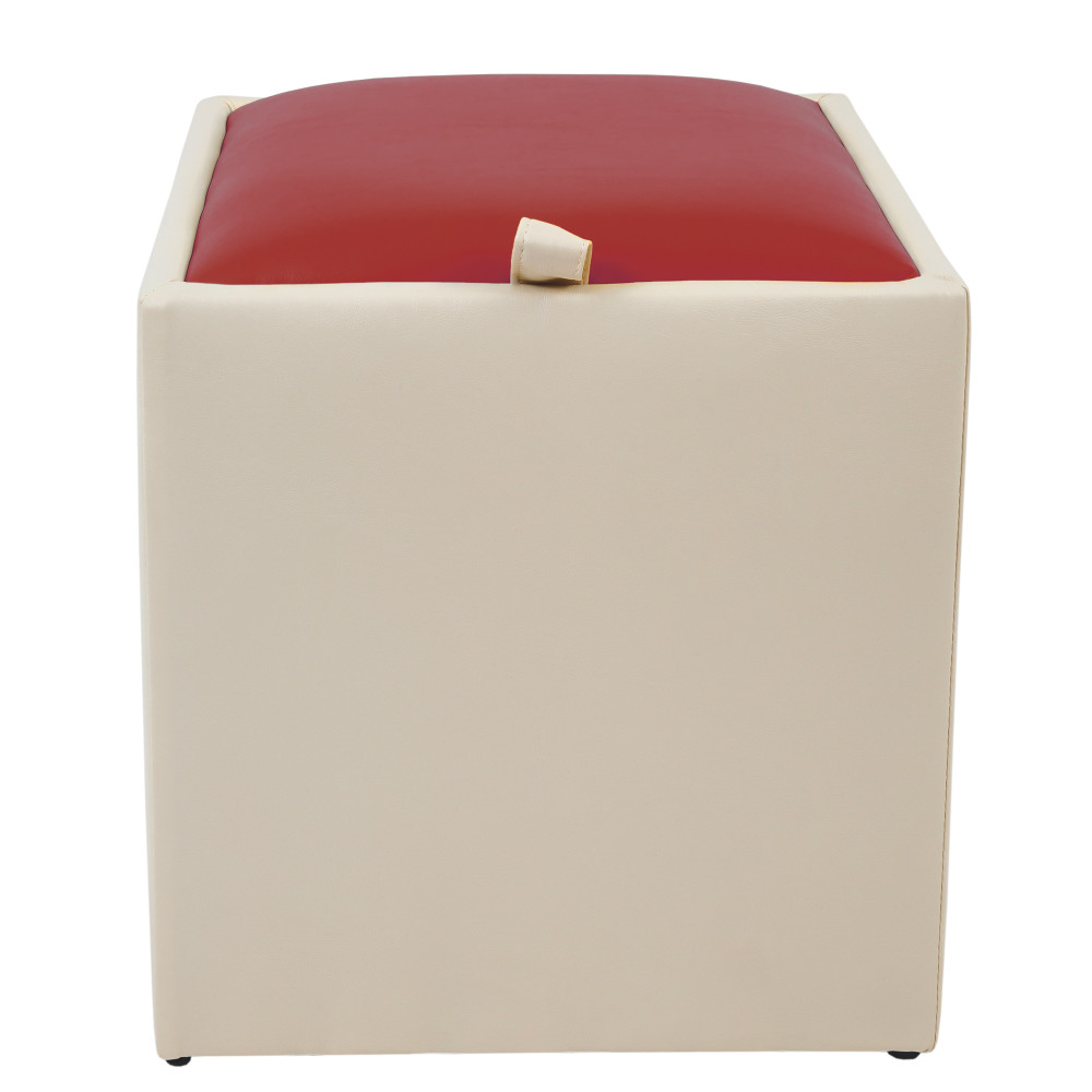 Taburet Box - imitatie piele crem/rosu - 21834/21900