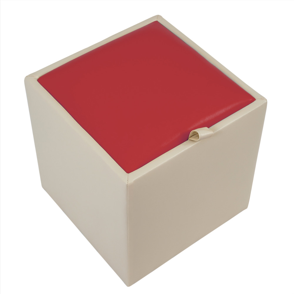 Taburet Box - imitatie piele crem/rosu - 21834/21900