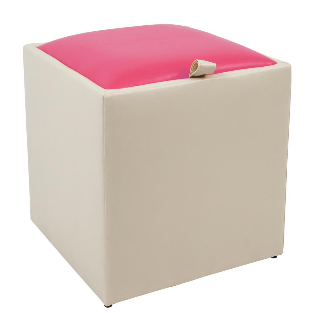 Taburet Box - imitatie piele crem/roz - 21834/21896 Taburet Box - imitatie piele crem/roz - 21834/21896