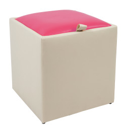 Taburet Box - imitatie piele crem/roz - 21834/21896 Taburet Box - imitatie piele crem/roz - 21834/21896