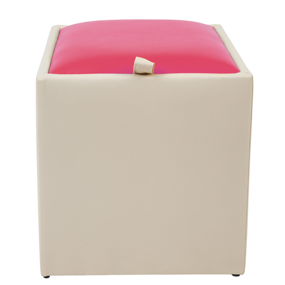 Taburet Box - imitatie piele crem/roz - 21834/21896 Taburet Box - imitatie piele crem/roz - 21834/21896