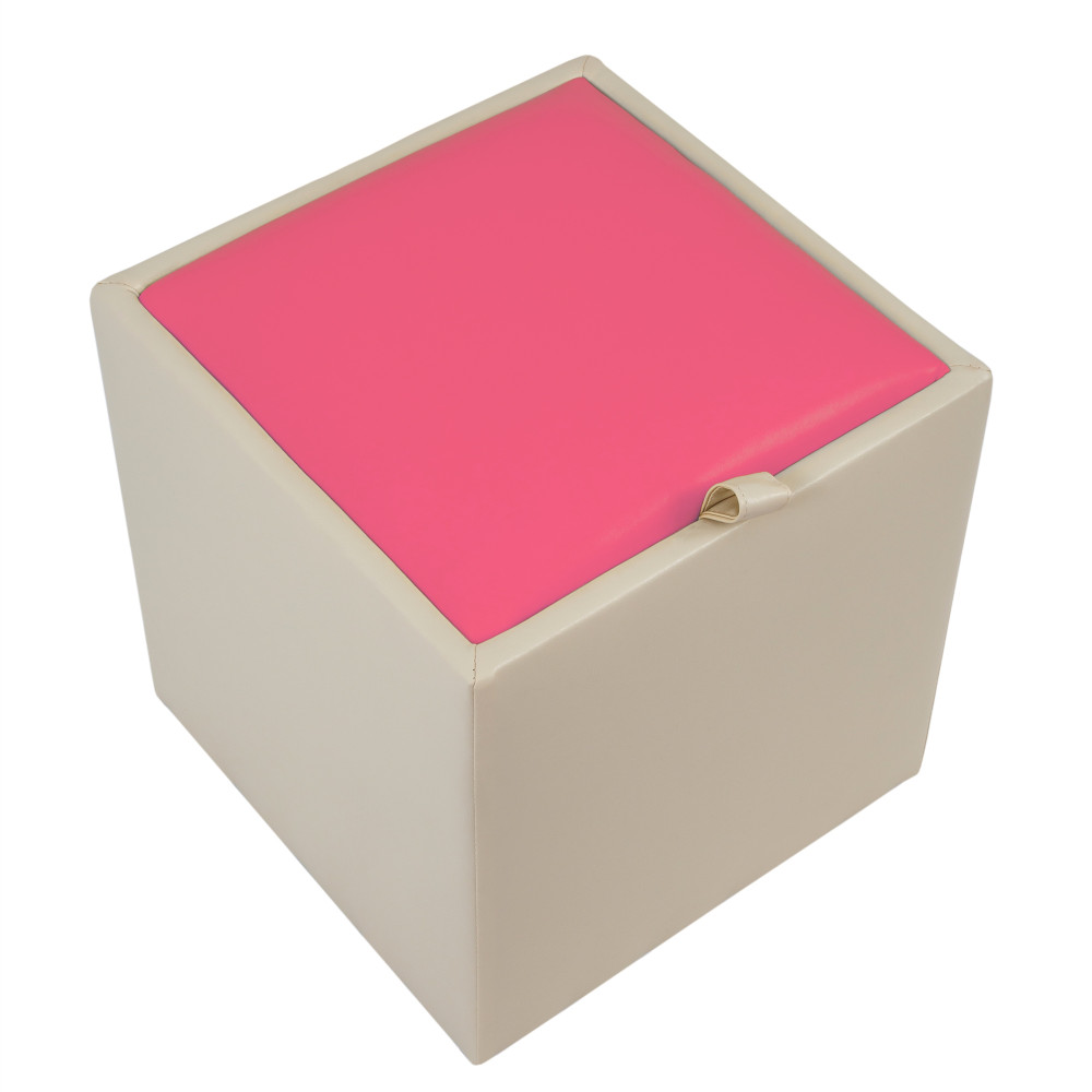 Taburet Box - imitatie piele crem/roz - 21834/21896 Taburet Box - imitatie piele crem/roz - 21834/21896