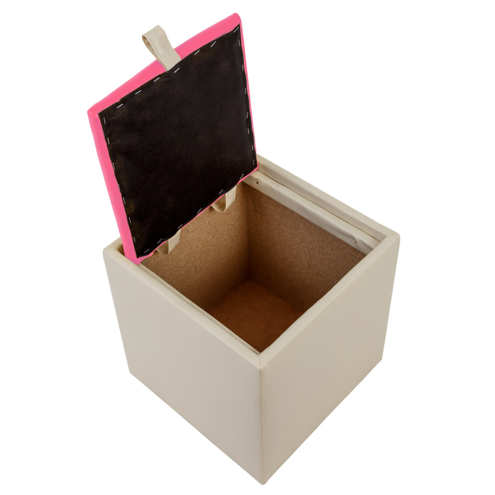 Taburet Box - imitatie piele crem/roz - 21834/21896 Taburet Box - imitatie piele crem/roz - 21834/21896