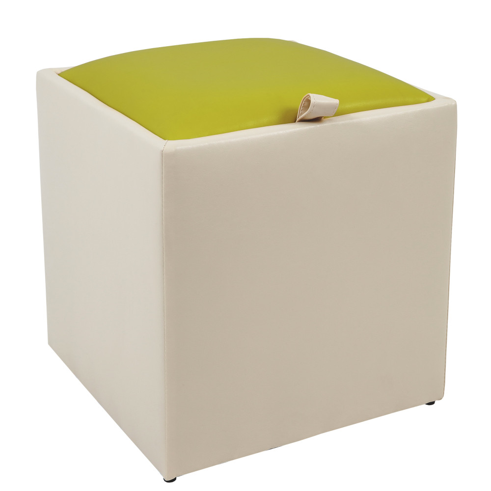 Taburet Box - imitatie piele crem/verde - 21834/21899 Taburet Box - imitatie piele crem/verde - 21834/21899