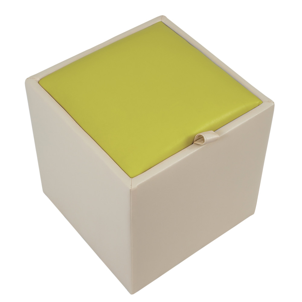 Taburet Box - imitatie piele crem/verde - 21834/21899 Taburet Box - imitatie piele crem/verde - 21834/21899