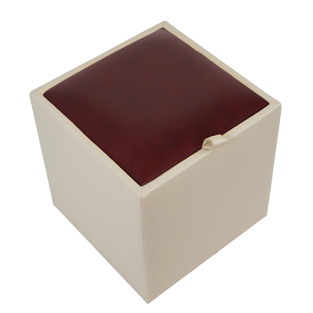 Taburet Box - imitatie piele crem/bordo - 21834/21902 Taburet Box - imitatie piele crem/bordo - 21834/21902