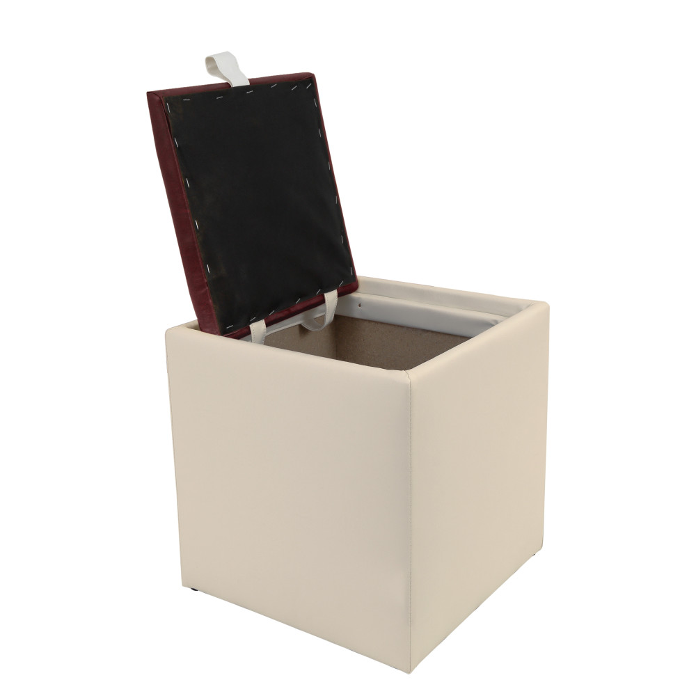 Taburet Box - imitatie piele crem/bordo - 21834/21902 Taburet Box - imitatie piele crem/bordo - 21834/21902