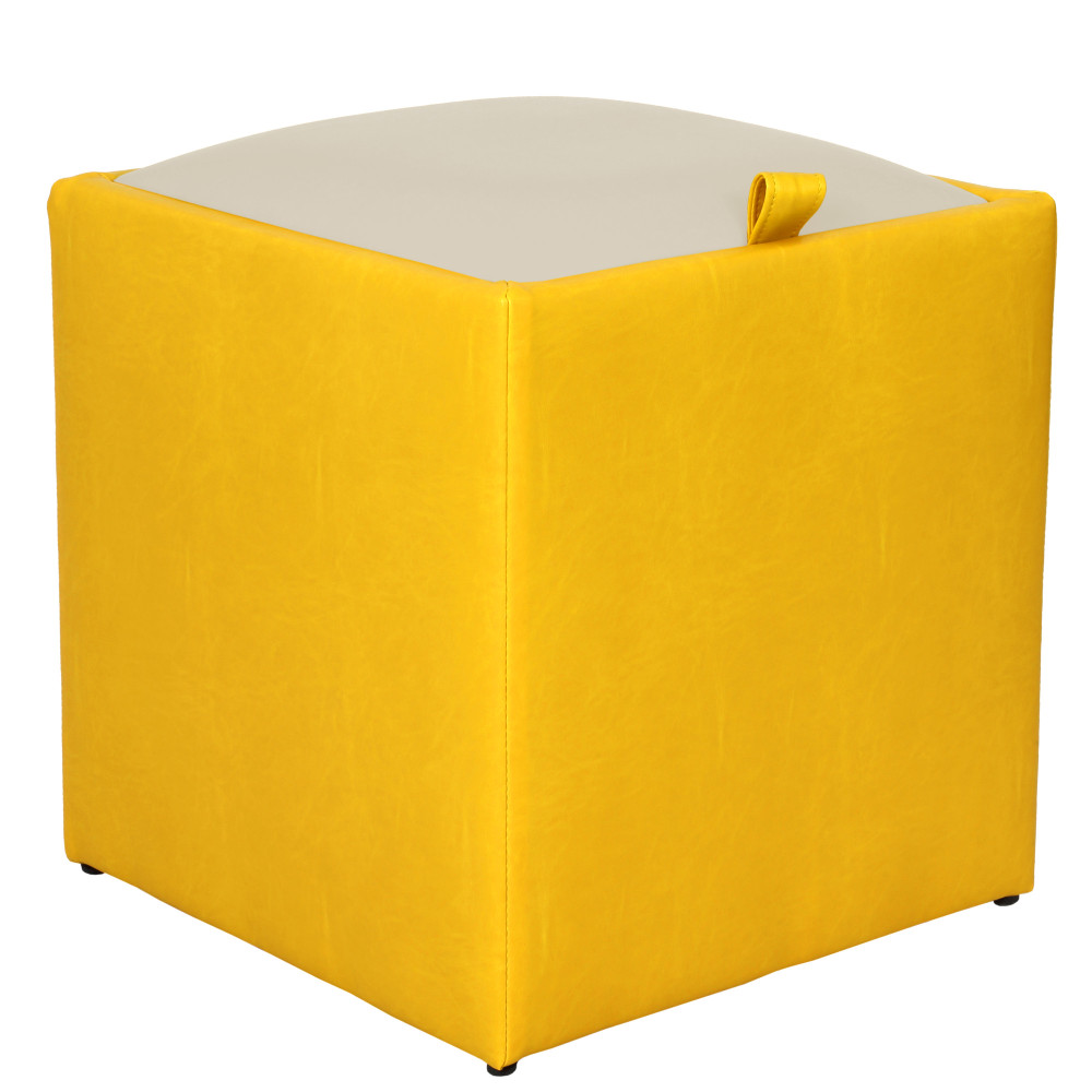 Taburet Box - imitatie piele galben/crem - 22168/21834 Taburet Box - imitatie piele galben/crem - 22168/21834