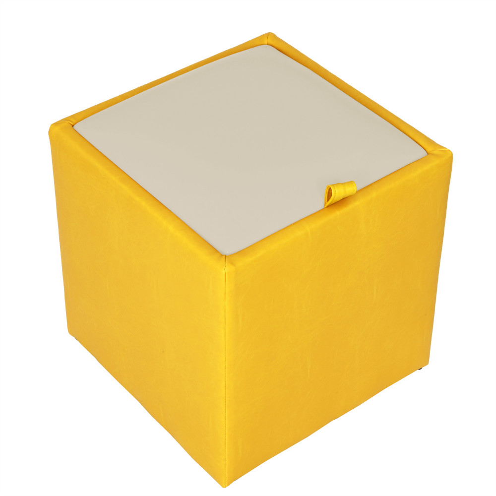 Taburet Box - imitatie piele galben/crem - 22168/21834 Taburet Box - imitatie piele galben/crem - 22168/21834