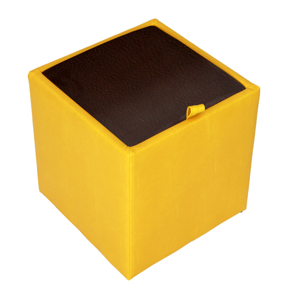 Taburet Box - imitatie piele galben/maro - 22168/15611 Taburet Box - imitatie piele galben/maro - 22168/15611