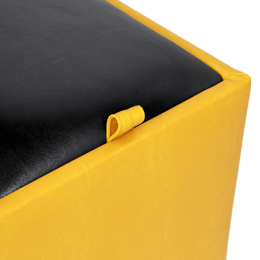 Taburet Box - imitatie piele galben/negru - 22168/21901 Taburet Box - imitatie piele galben/negru - 22168/21901