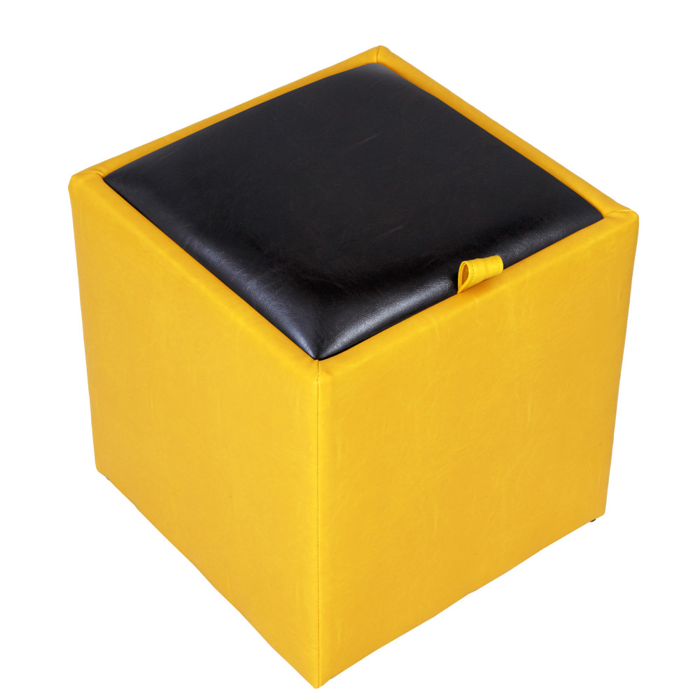 Taburet Box - imitatie piele galben/wenge - 22168/21835 Taburet Box - imitatie piele galben/wenge - 22168/21835