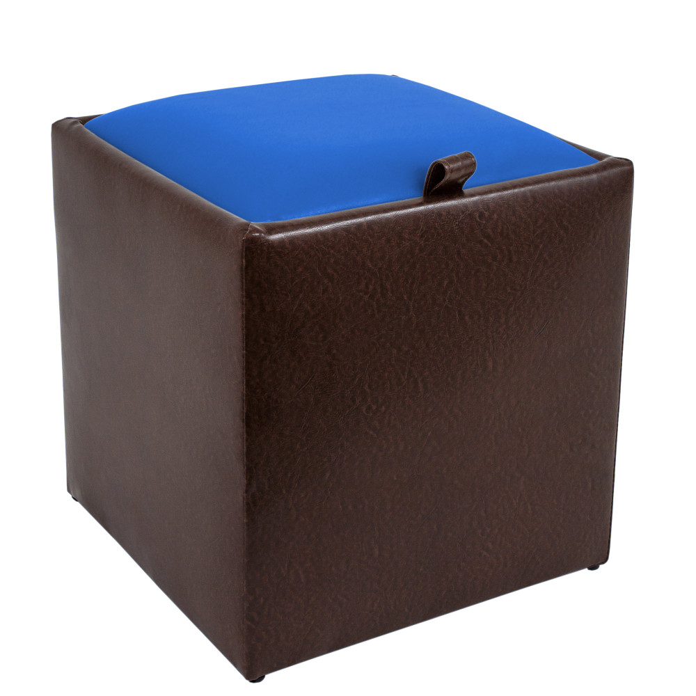 Taburet Box - imitatie piele maro/albastru - 15611/21898 Taburet Box - imitatie piele maro/albastru - 15611/21898