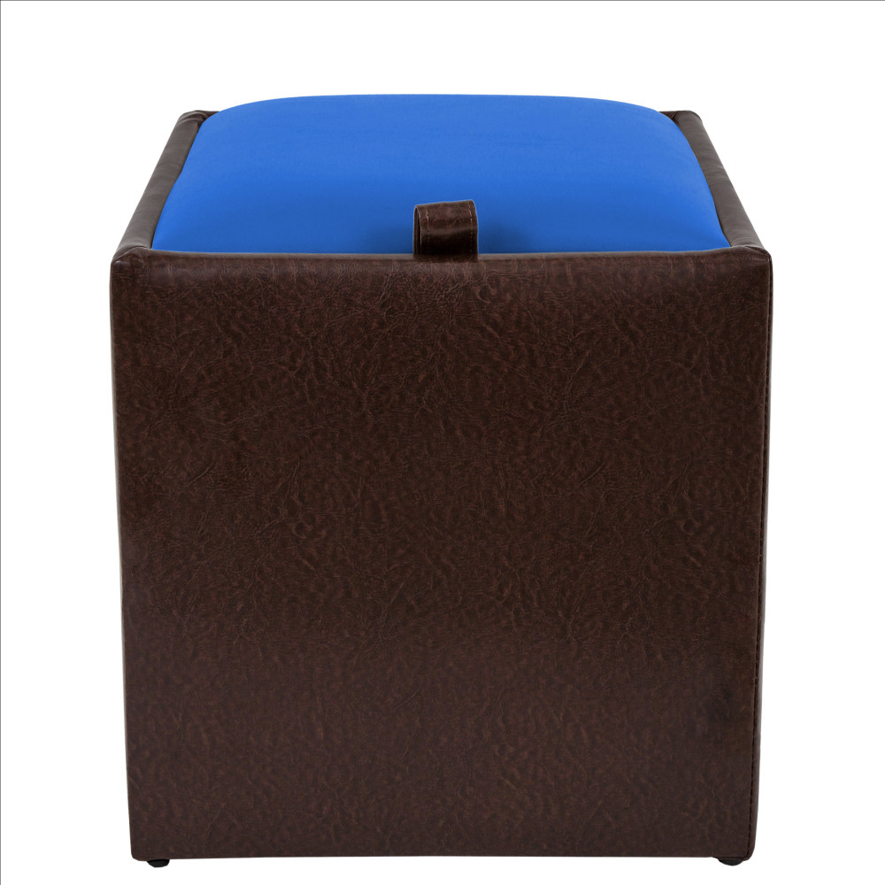Taburet Box - imitatie piele maro/albastru - 15611/21898 Taburet Box - imitatie piele maro/albastru - 15611/21898