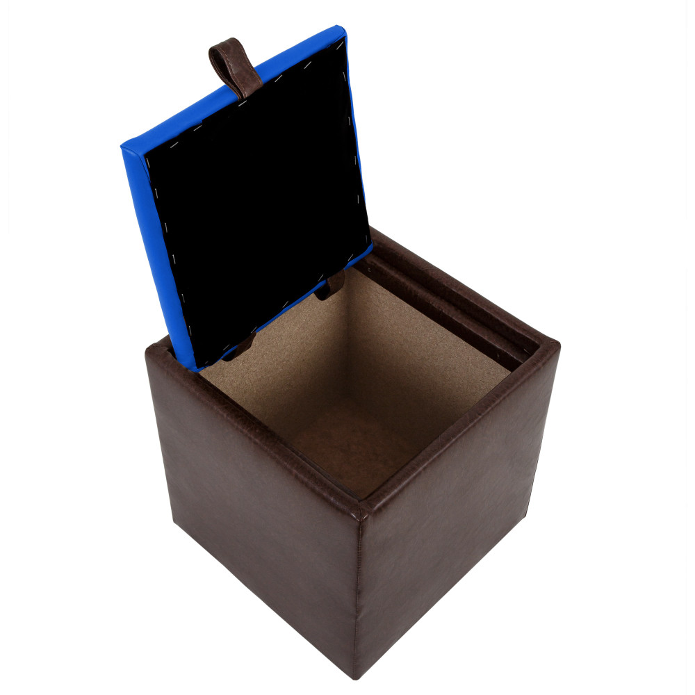 Taburet Box - imitatie piele maro/albastru - 15611/21898 Taburet Box - imitatie piele maro/albastru - 15611/21898
