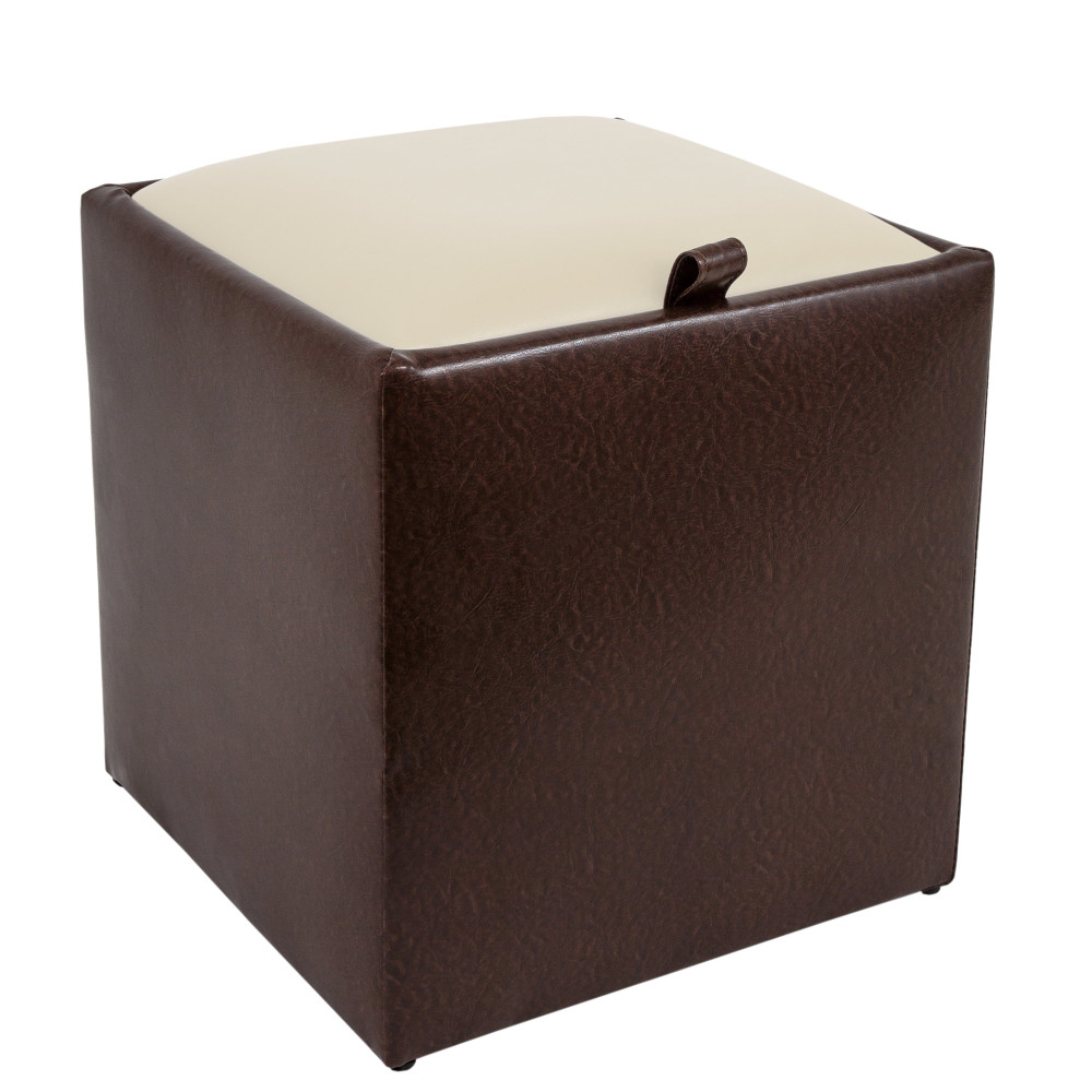 Taburet Box - imitatie piele maro/crem - 15611/21834 Taburet Box - imitatie piele maro/crem - 15611/21834