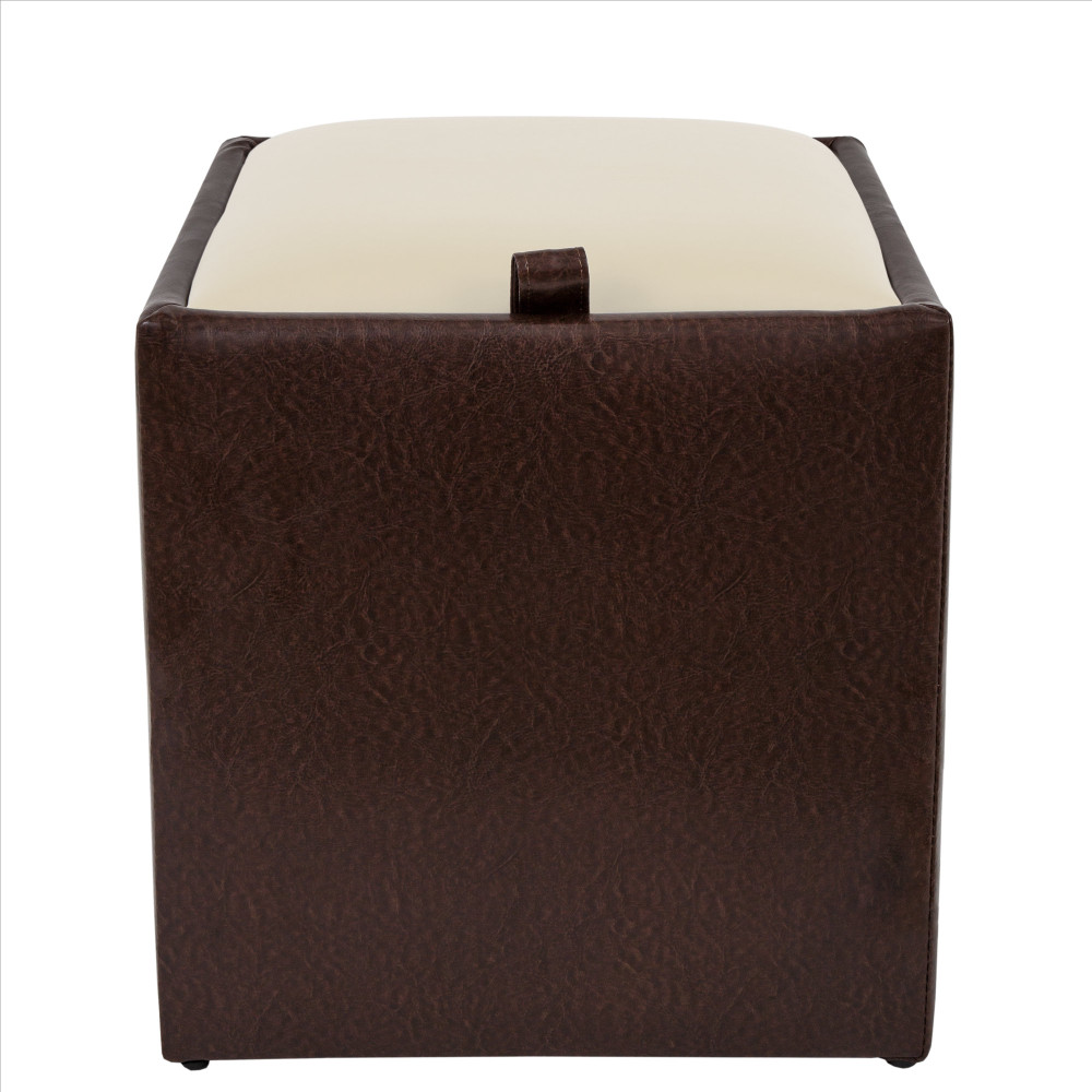 Taburet Box - imitatie piele maro/crem - 15611/21834 Taburet Box - imitatie piele maro/crem - 15611/21834