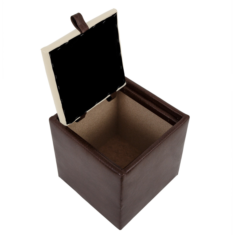 Taburet Box - imitatie piele maro/crem - 15611/21834 Taburet Box - imitatie piele maro/crem - 15611/21834