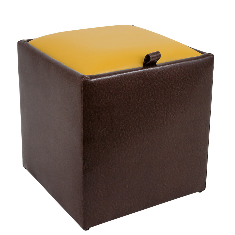 Taburet Box - imitatie piele maro/galben - 15611/22168 Taburet Box - imitatie piele maro/galben - 15611/22168