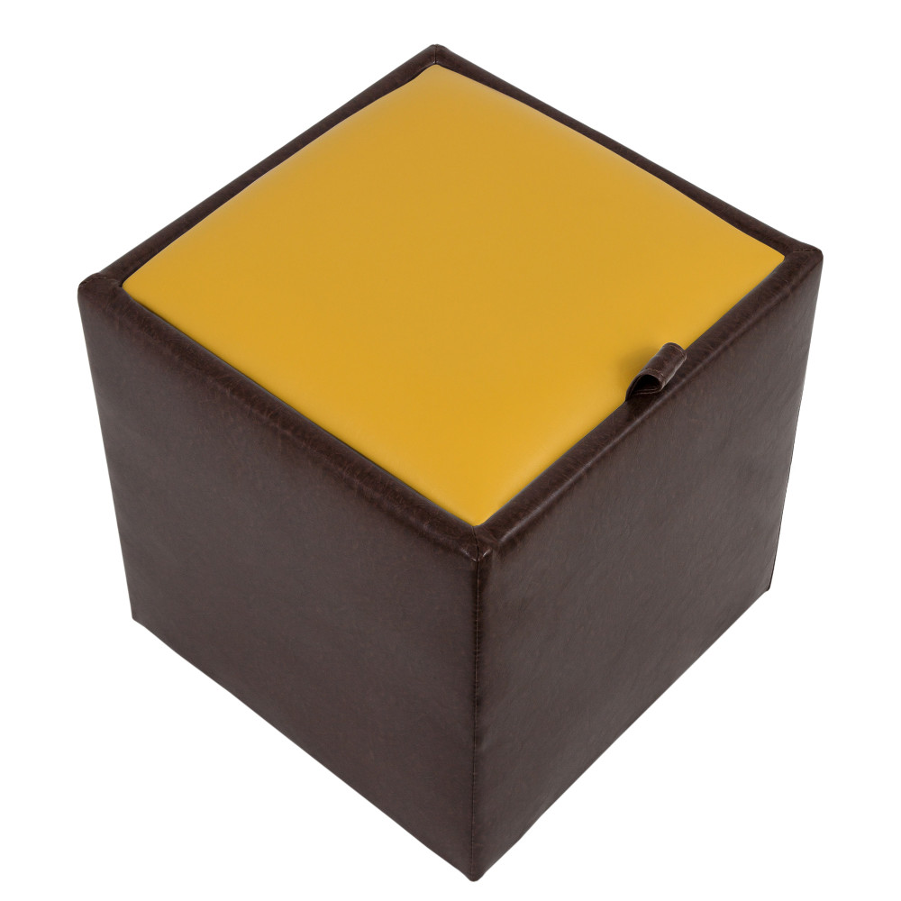 Taburet Box - imitatie piele maro/galben - 15611/22168 Taburet Box - imitatie piele maro/galben - 15611/22168