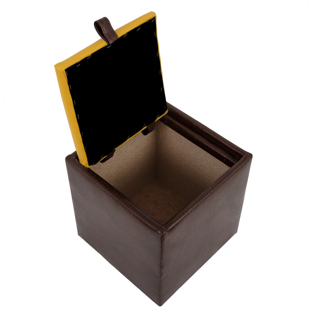 Taburet Box - imitatie piele maro/galben - 15611/22168 Taburet Box - imitatie piele maro/galben - 15611/22168