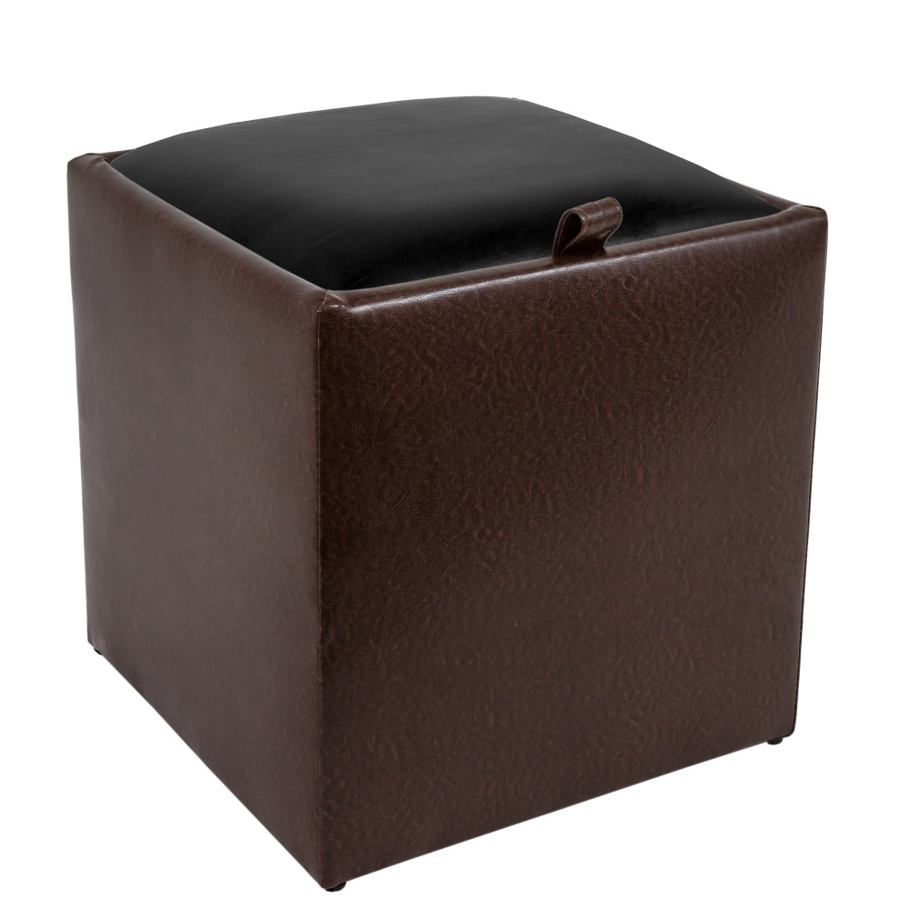 Taburet Box - imitatie piele maro/negru - 15611/21901 Taburet Box - imitatie piele maro/negru - 15611/21901