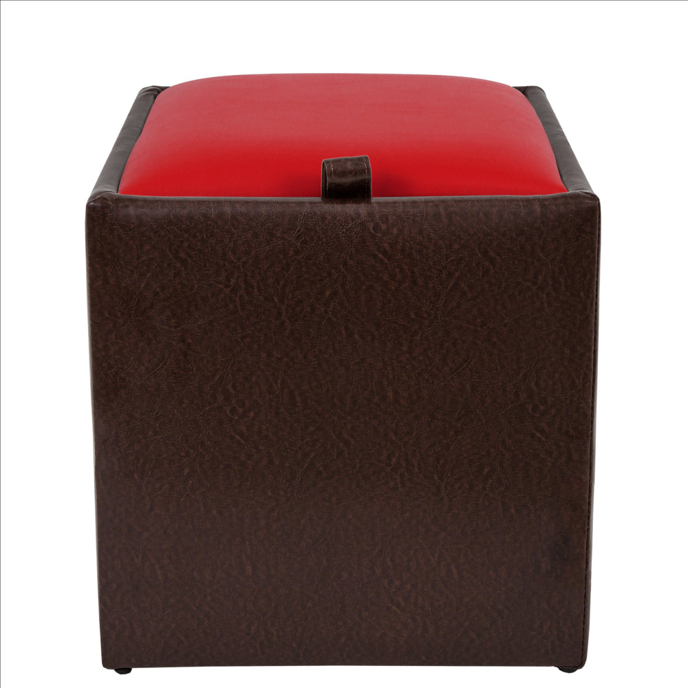 Taburet Box - imitatie piele maro/rosu - 15611/21900 Taburet Box - imitatie piele maro/rosu - 15611/21900
