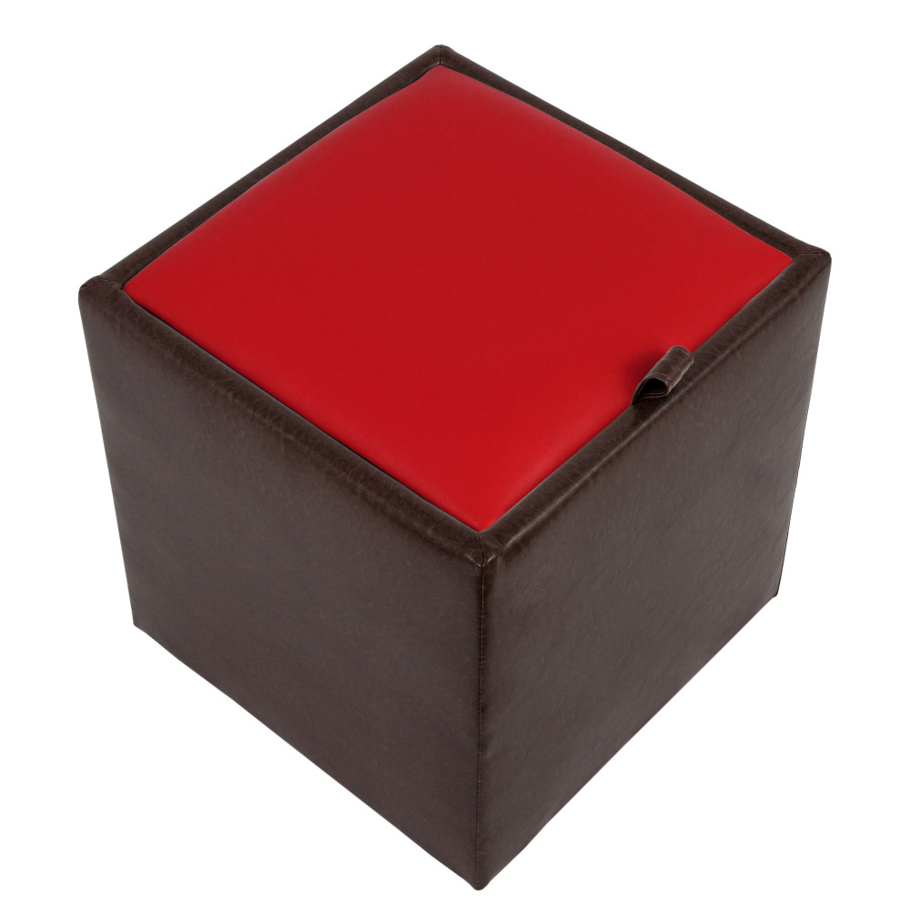 Taburet Box - imitatie piele maro/rosu - 15611/21900 Taburet Box - imitatie piele maro/rosu - 15611/21900