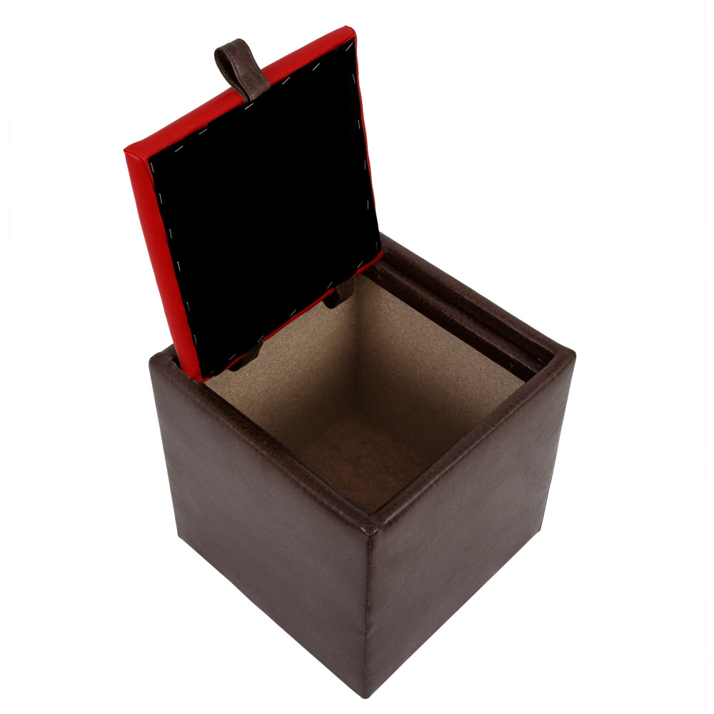 Taburet Box - imitatie piele maro/rosu - 15611/21900 Taburet Box - imitatie piele maro/rosu - 15611/21900
