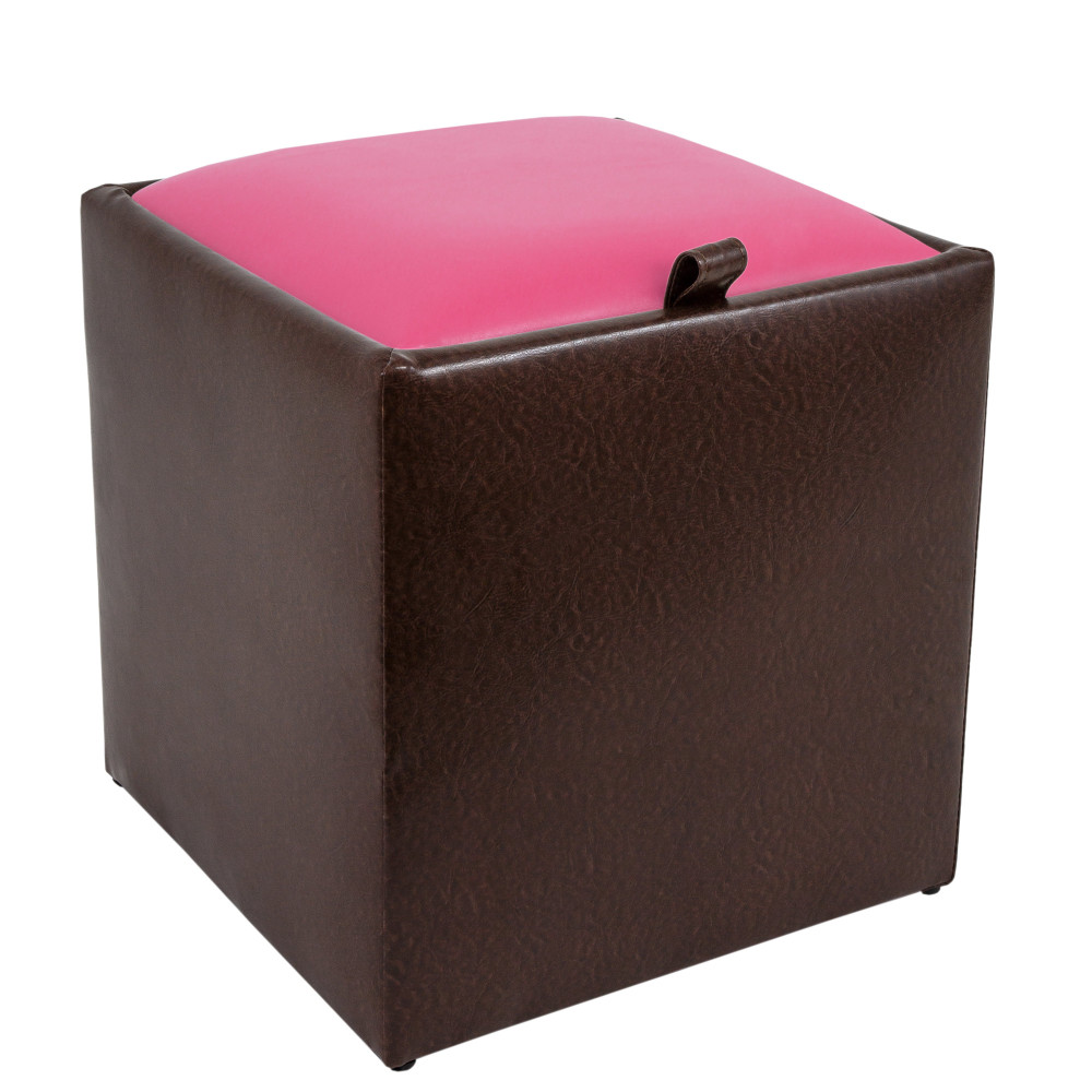 Taburet Box - imitatie piele maro/roz - 15611/21896 Taburet Box - imitatie piele maro/roz - 15611/21896