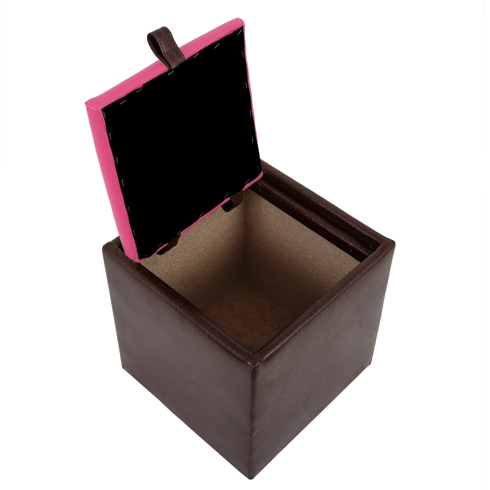 Taburet Box - imitatie piele maro/roz - 15611/21896 Taburet Box - imitatie piele maro/roz - 15611/21896
