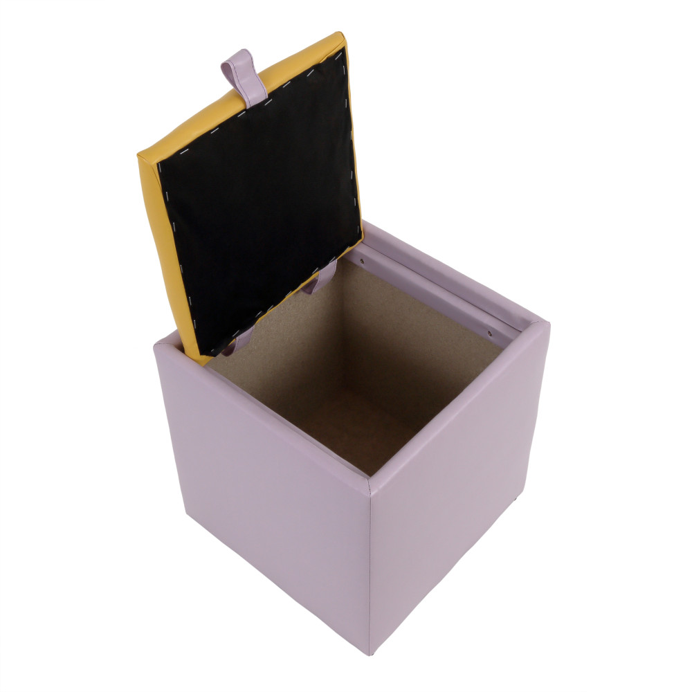 Taburet Box - imitatie piele mov/galben - 21897/22168 Taburet Box - imitatie piele mov/galben - 21897/22168