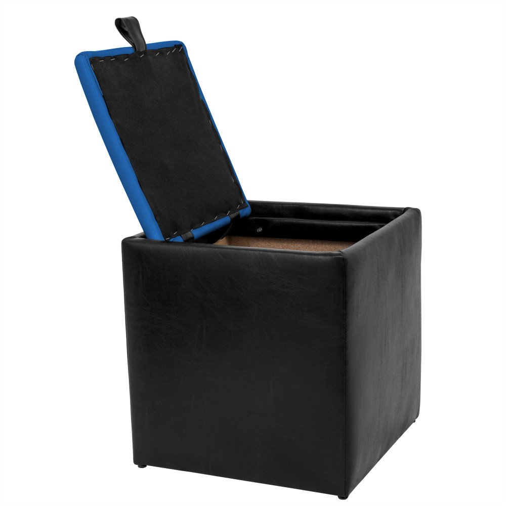 Taburet Box - imitatie piele negru/albastru - 21901/21898 Taburet Box - imitatie piele negru/albastru - 21901/21898