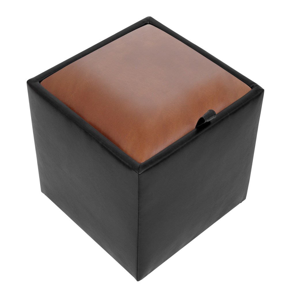 Taburet Box - imitatie piele negru/coniac - 21901/8070 Taburet Box - imitatie piele negru/coniac - 21901/8070