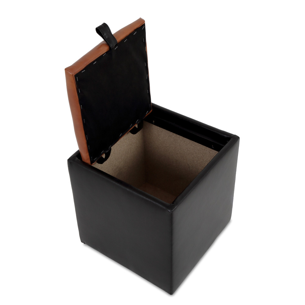 Taburet Box - imitatie piele negru/coniac - 21901/8070 Taburet Box - imitatie piele negru/coniac - 21901/8070