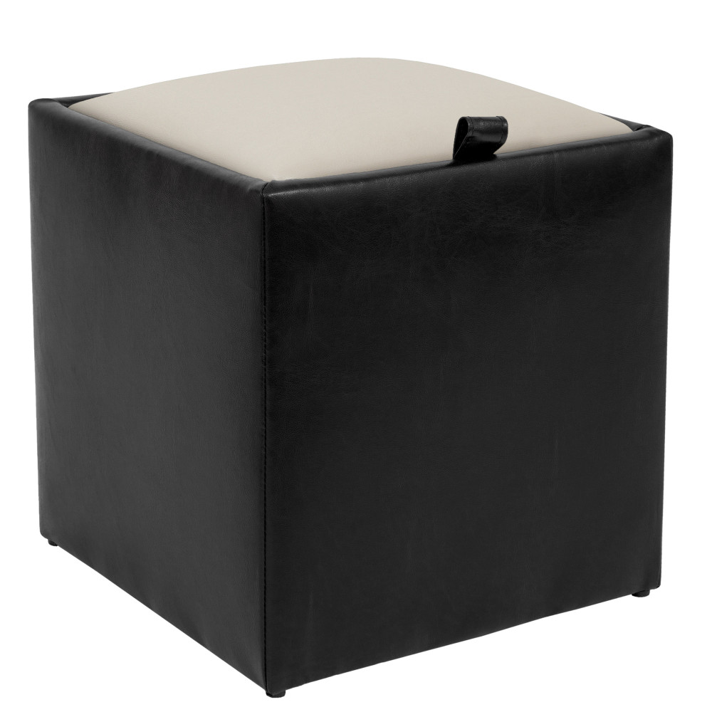 Taburet Box - imitatie piele negru/crem - 21901/21834 Taburet Box - imitatie piele negru/crem - 21901/21834