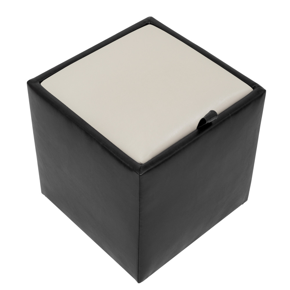 Taburet Box - imitatie piele negru/crem - 21901/21834 Taburet Box - imitatie piele negru/crem - 21901/21834