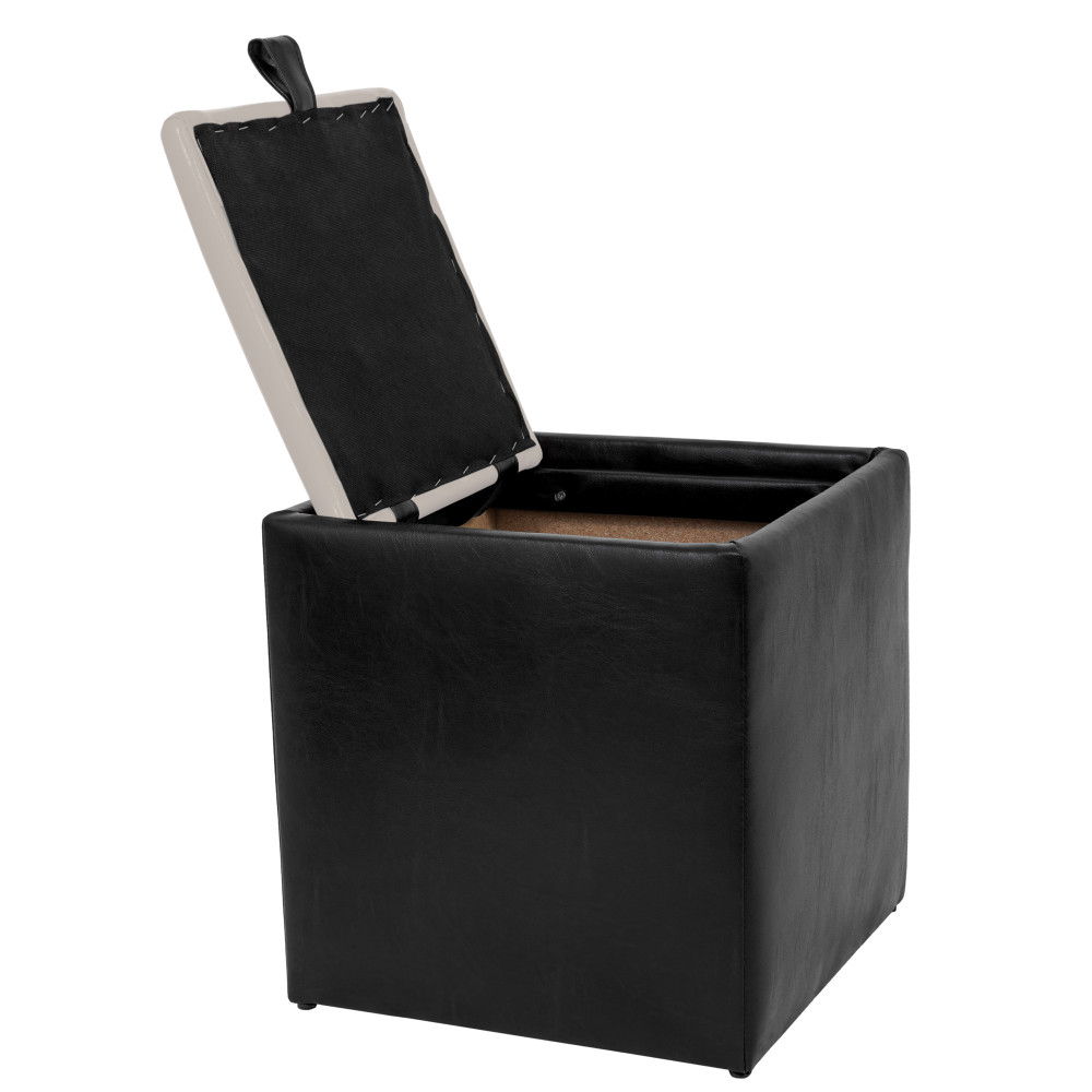 Taburet Box - imitatie piele negru/crem - 21901/21834 Taburet Box - imitatie piele negru/crem - 21901/21834