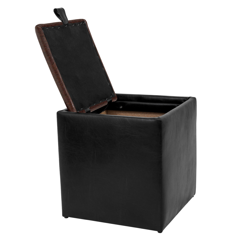 Taburet Box - imitatie piele negru/maro - 21901/15611 Taburet Box - imitatie piele negru/maro - 21901/15611