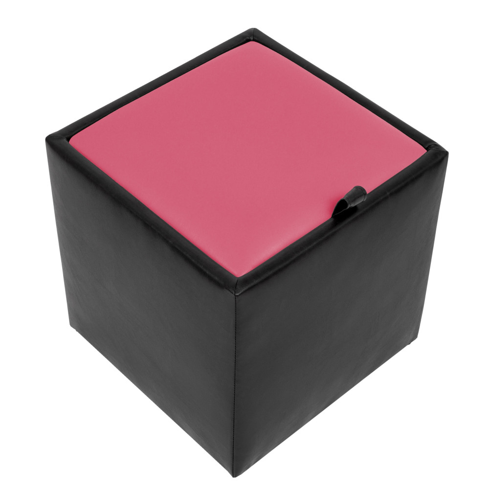 Taburet Box - imitatie piele negru/roz - 21901/21896 Taburet Box - imitatie piele negru/roz - 21901/21896