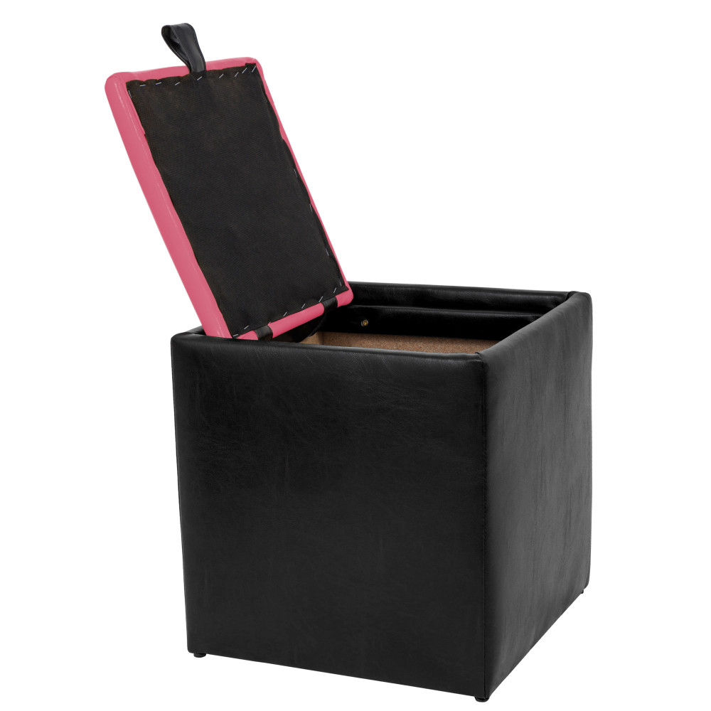 Taburet Box - imitatie piele negru/roz - 21901/21896 Taburet Box - imitatie piele negru/roz - 21901/21896