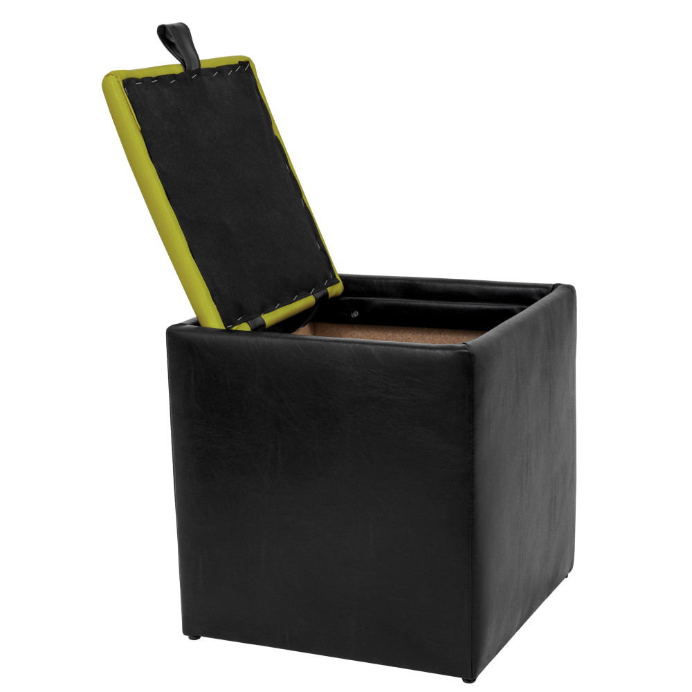 Taburet Box - imitatie piele negru/verde - 21901/21899 Taburet Box - imitatie piele negru/verde - 21901/21899