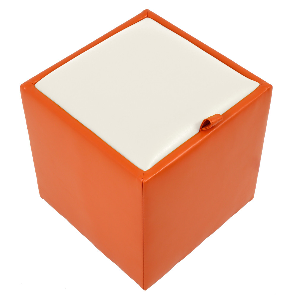 Taburet Box - imitatie piele portocaliu/alb - 21895/21894 Taburet Box - imitatie piele portocaliu/alb - 21895/21894