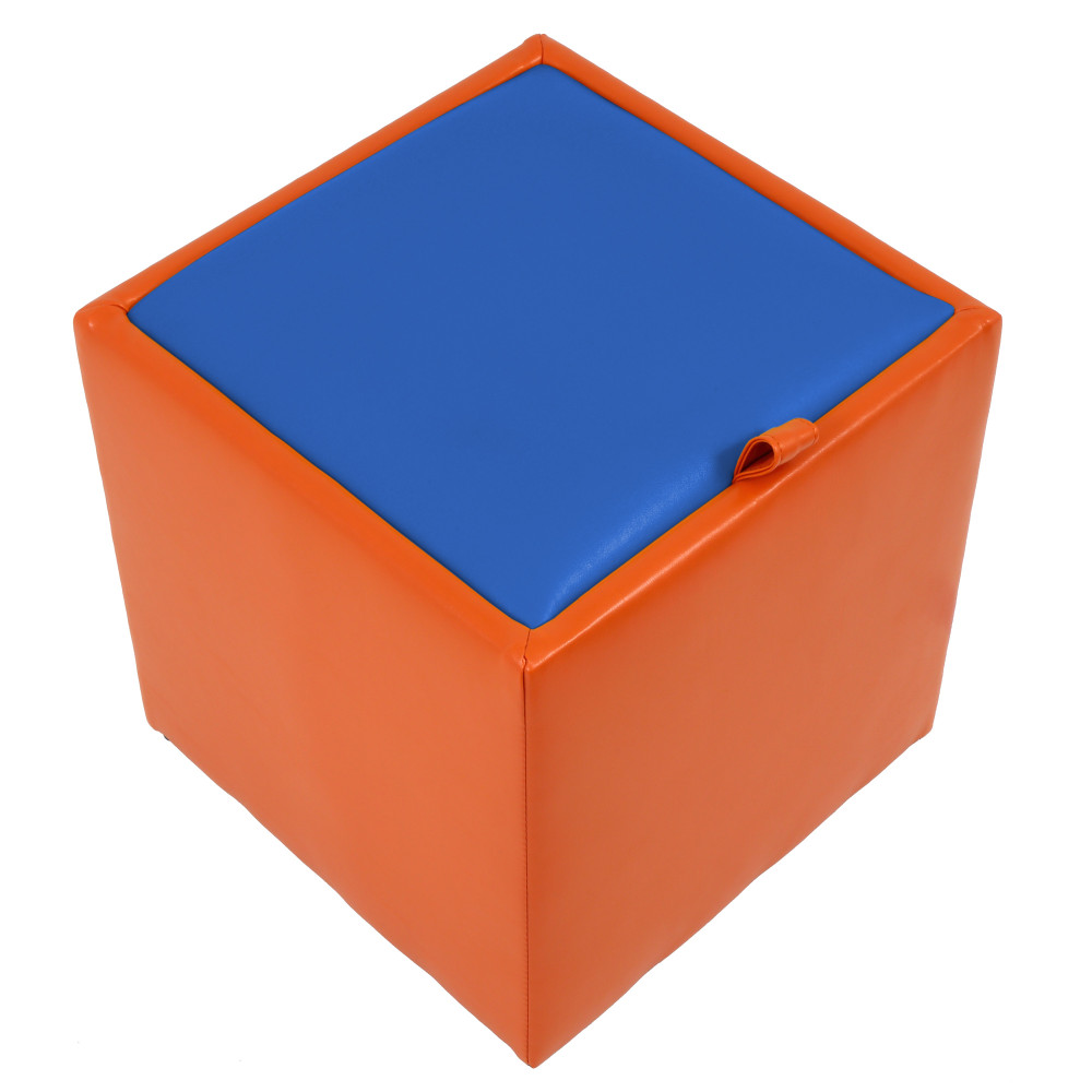 Taburet Box - imitatie piele portocaliu/albastru - 21895/21898 Taburet Box - imitatie piele portocaliu/albastru - 21895/21898