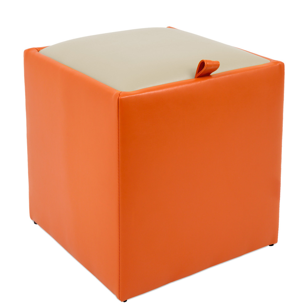 Taburet Box - imitatie piele portocaliu/crem - 21895/21834 Taburet Box - imitatie piele portocaliu/crem - 21895/21834
