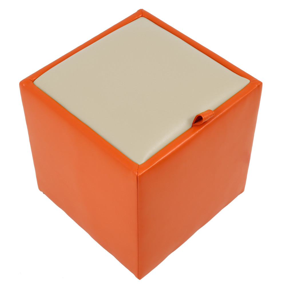 Taburet Box - imitatie piele portocaliu/crem - 21895/21834 Taburet Box - imitatie piele portocaliu/crem - 21895/21834